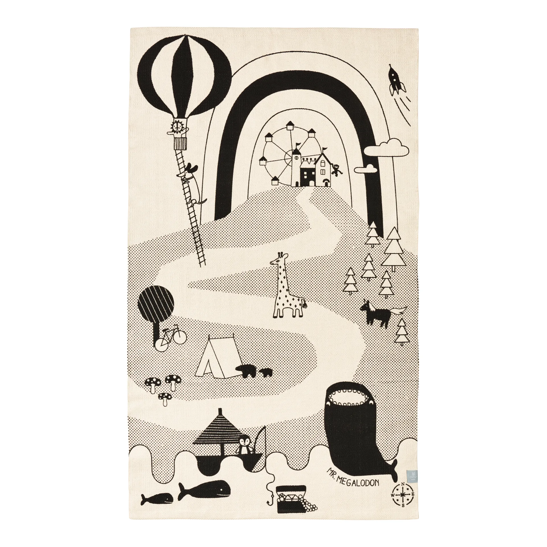 Mr. Megalodon 어드벤쳐 러그 90x150 cm, Off-white-black OYOY | 오이오이