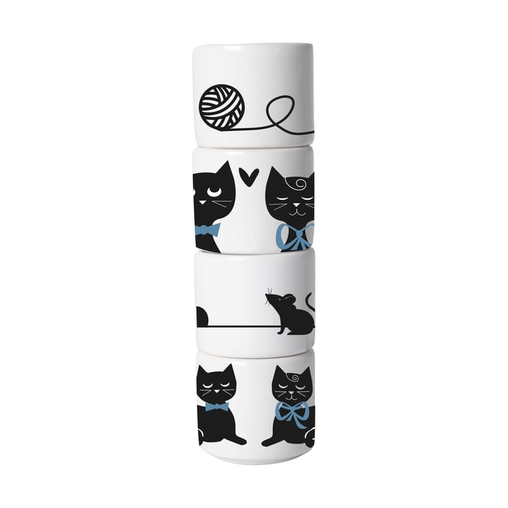 고양이가족 계란컵 4개 - White-black-blue - Pluto Design | 플루토