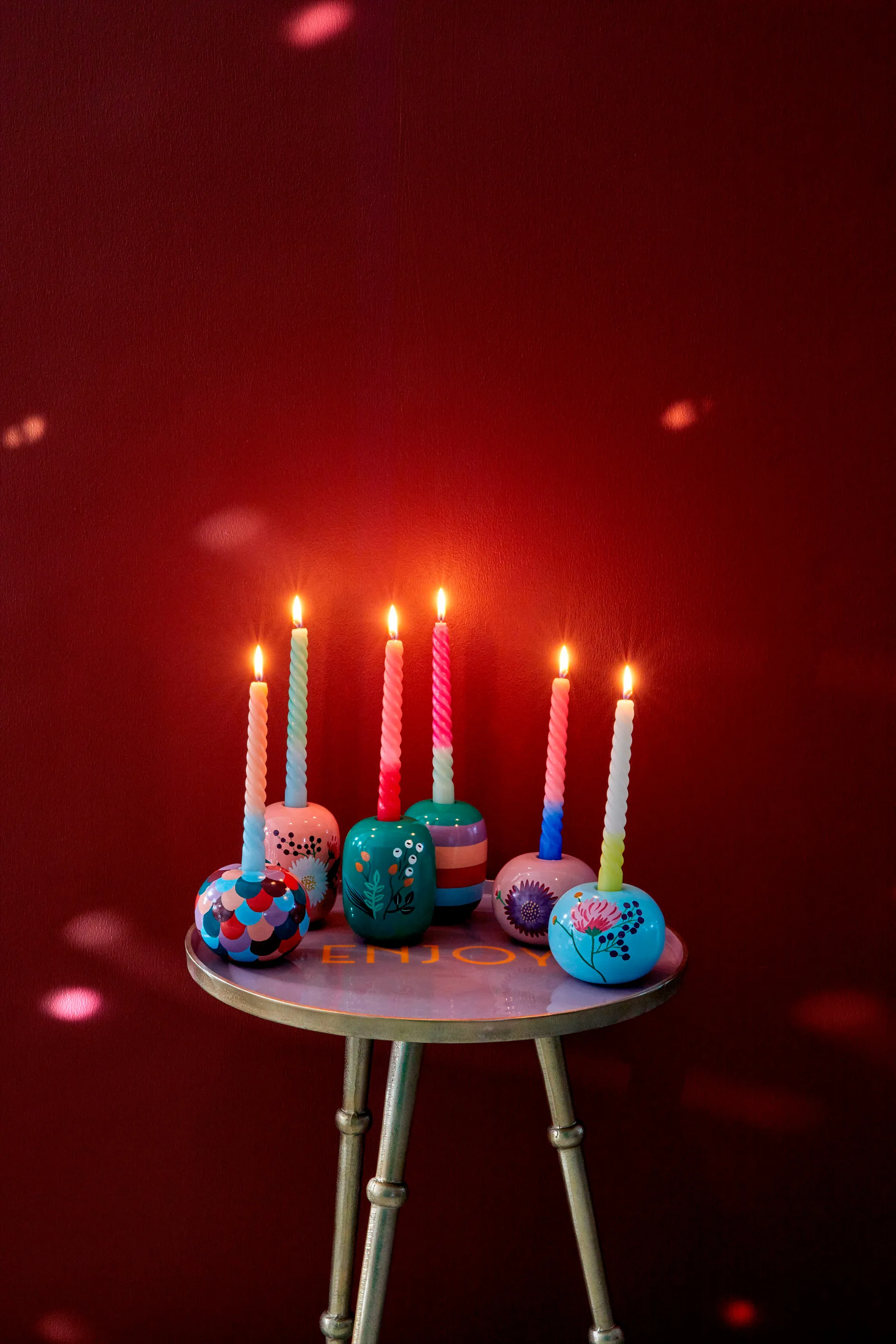 라이스 캔들 스틱 Ø10 cm, Mint-handpainted flower RICE | 라이스