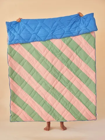 코튼 스로우 스트라이프 140x200 cm - Pink-green-blue - RICE | 라이스