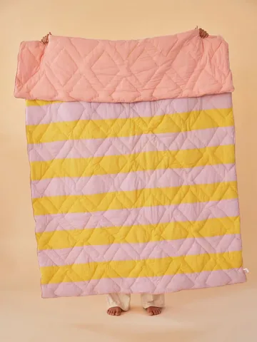 코튼 스로우 스트라이프 140x200 cm - Yellow-lavender-pink - RICE | 라이스