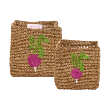 라이스 라피아 수납 바스켓 2개 - Radish Embroidery-Tea - RICE | 라이스