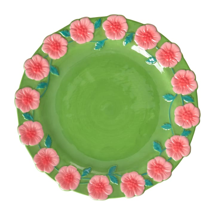 라이스 임보스드 플라워 세라믹 접시 25.5 cm - Sage green - RICE | 라이스