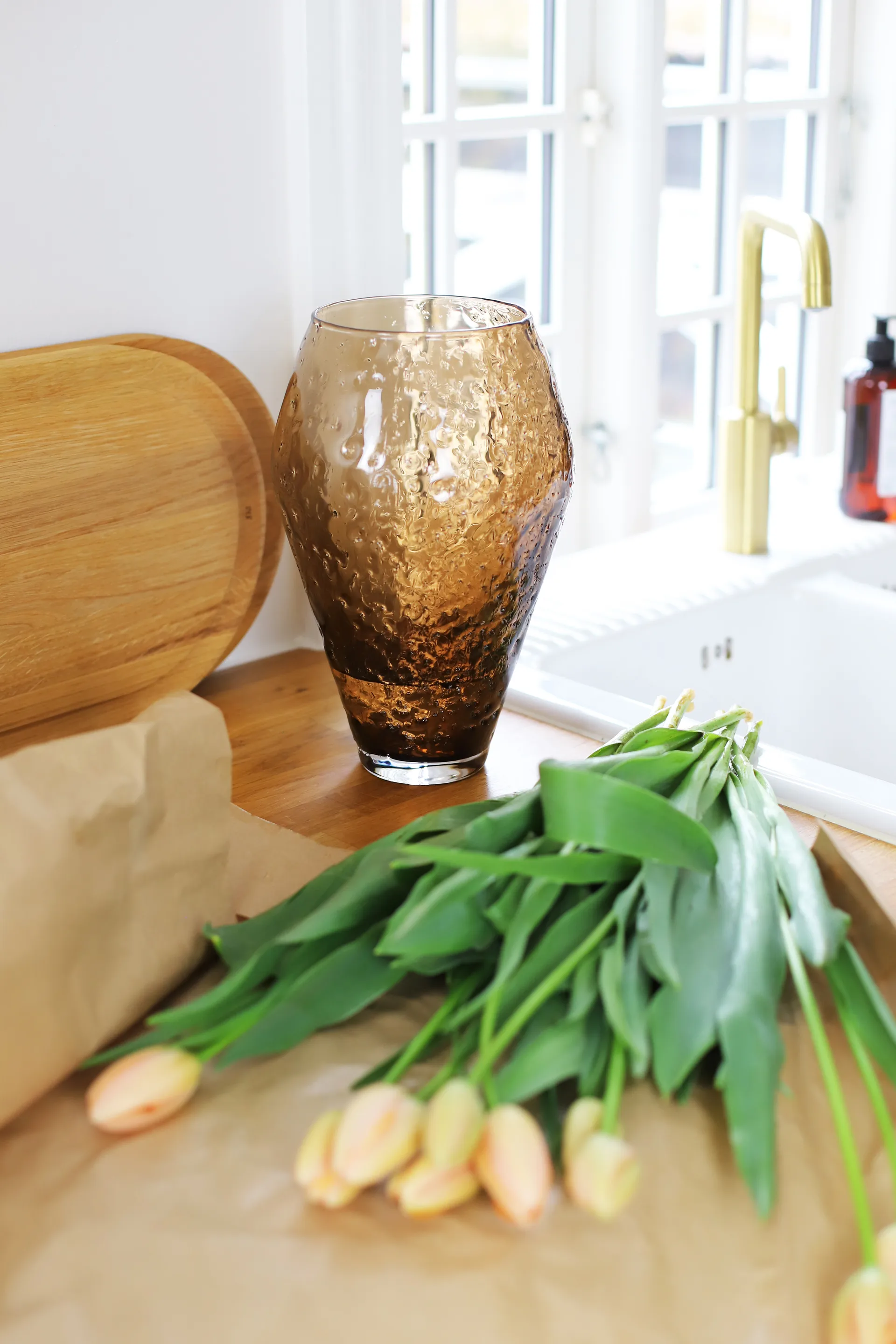 크러시드 유리 화병 라지, Sepia brown Ro Collection | 로 콜렉션