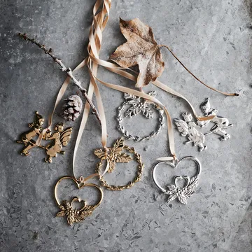 Karen Blixen 더블 하트 행잉 크리스마스 데코레이션 - Silver plated - Rosendahl | 로젠달 코펜하겐