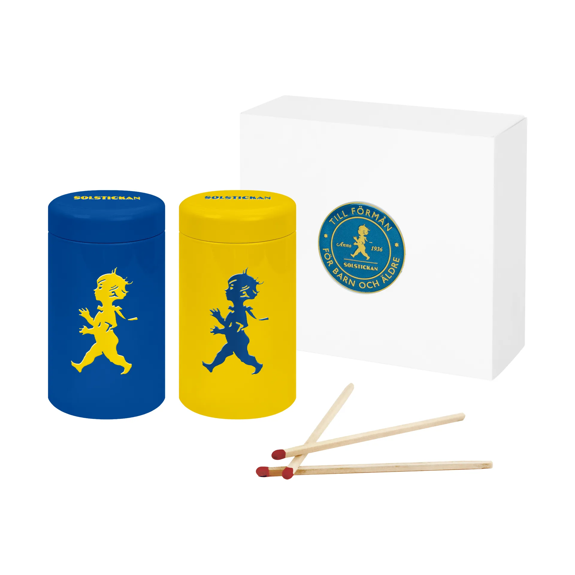 Solstickan 성냥 튜브 2개 선물 포장, Yellow, blue Solstickan Design | 솔스티칸 디자인