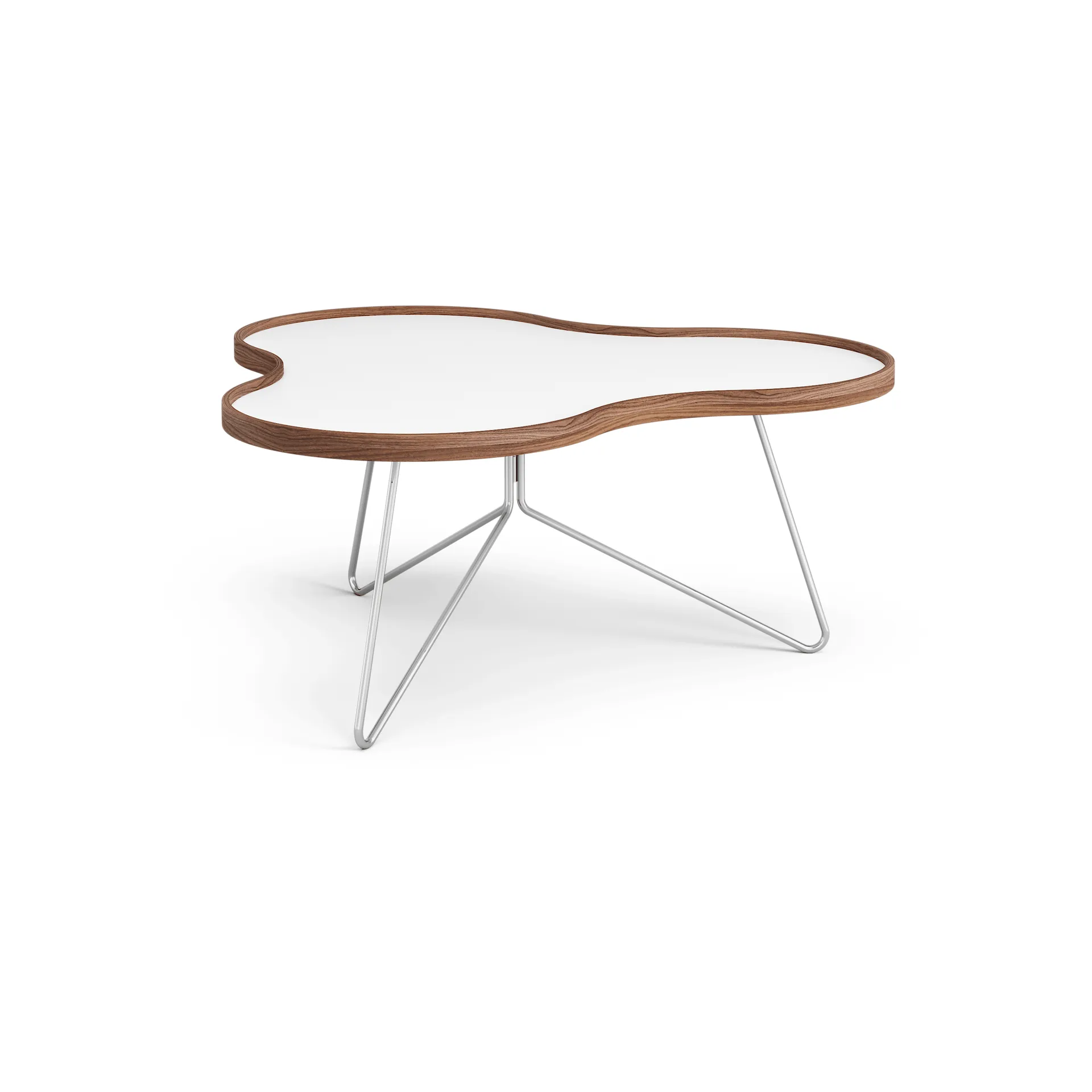 플라워 테이블 84x90 cm, 화이트-39cm-호두나무 테두리-크롬 베이스 Swedese | 스웨데제