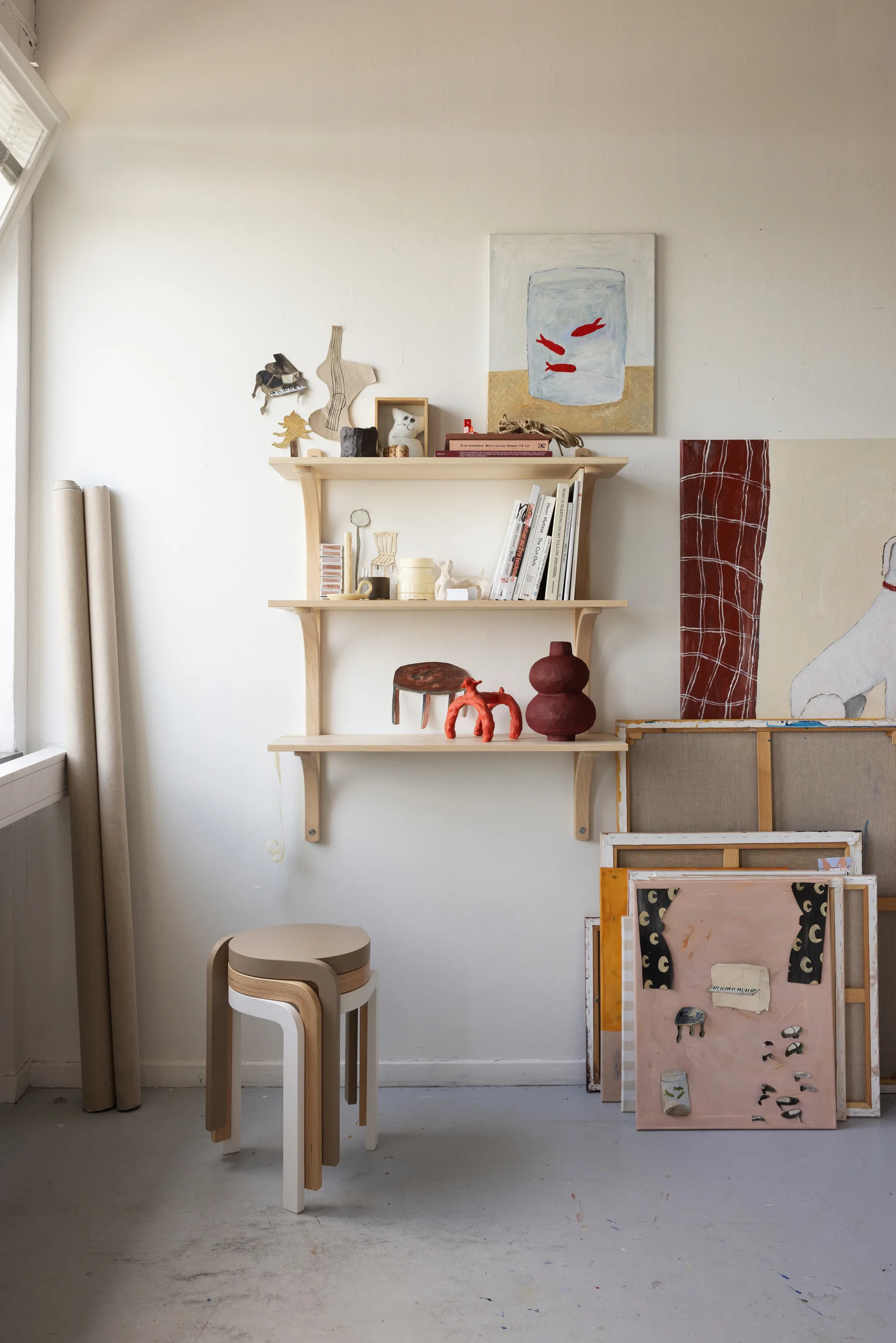 레비 선반, Lacquered ash-stainless steel, 2 shelves, 90 cm Swedese | 스웨데제