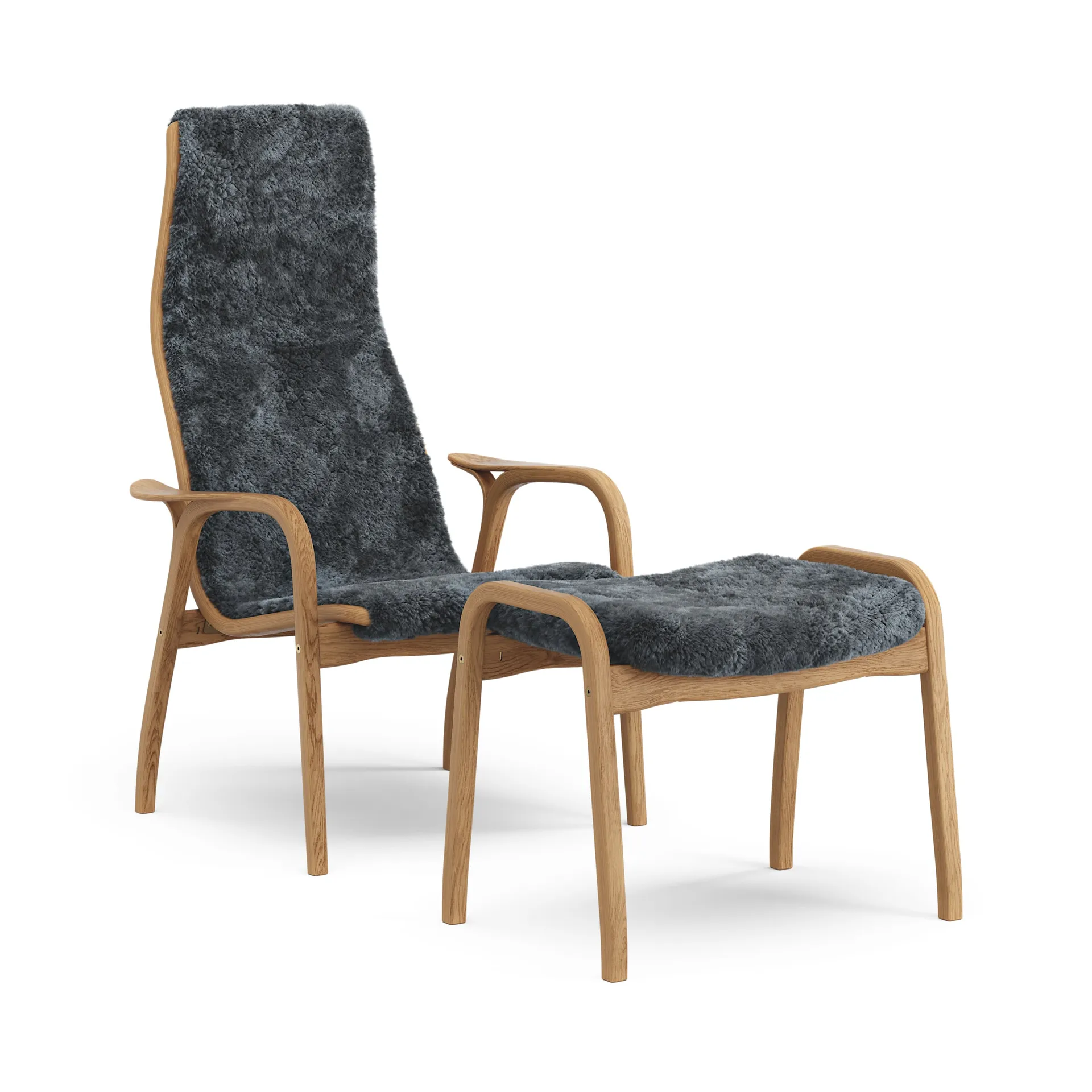 Lamino 암체어 및 풋스툴 오일 마감 오크/양가죽, Charcoal (dark grey) Swedese | 스웨데제