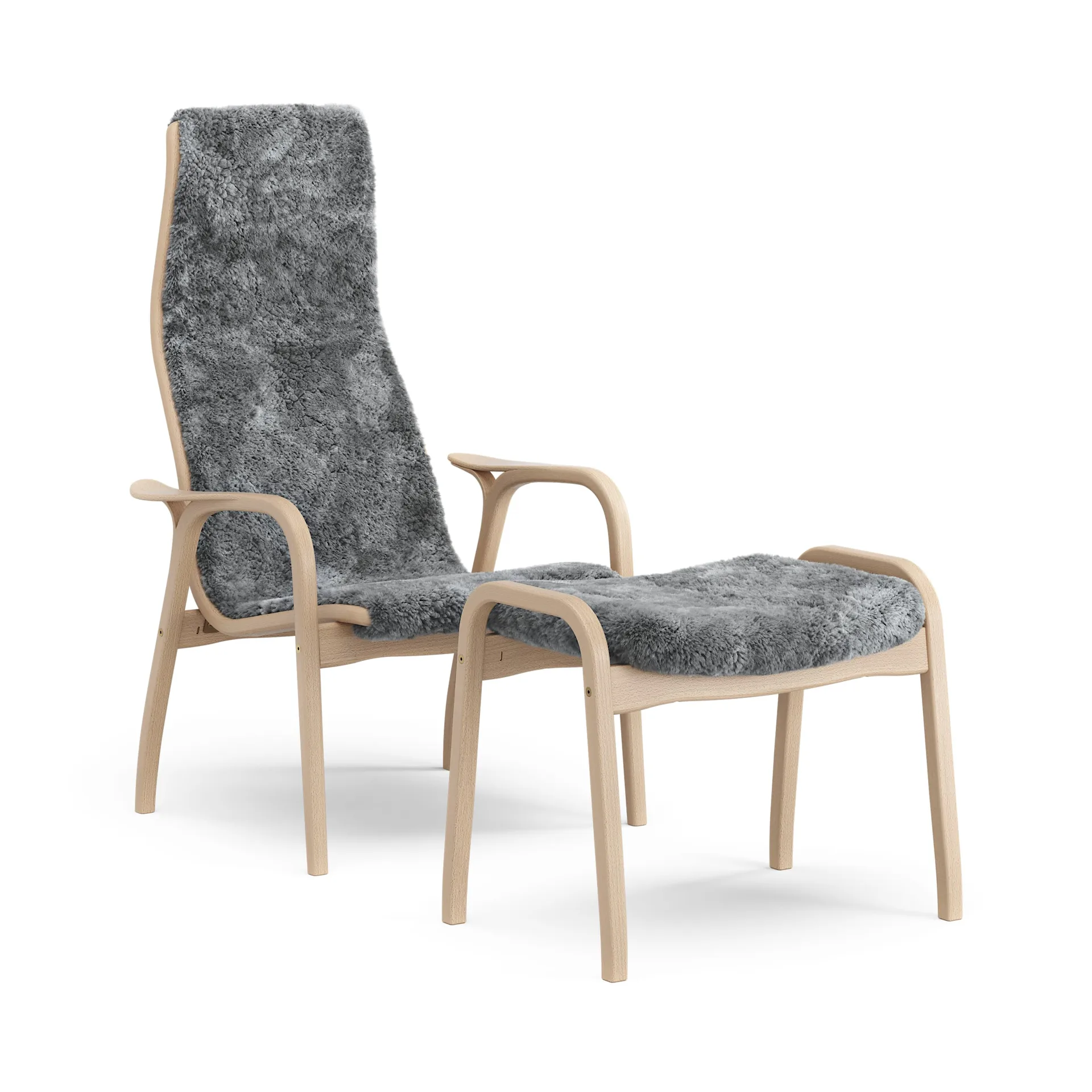 Lamino 암체어 및 풋스툴 래커 마감 너도밤나무/양가죽, Scandinavian Grey (grey) Swedese | 스웨데제