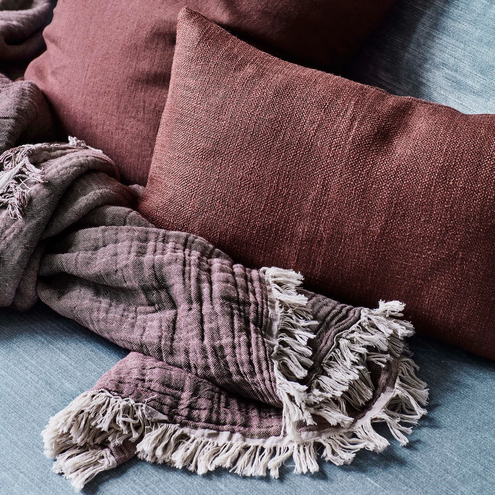 콜렉트 면 스로우 SC32 140x210 cm, cloud & burgundy (beige-red) &Tradition | 앤트레디션