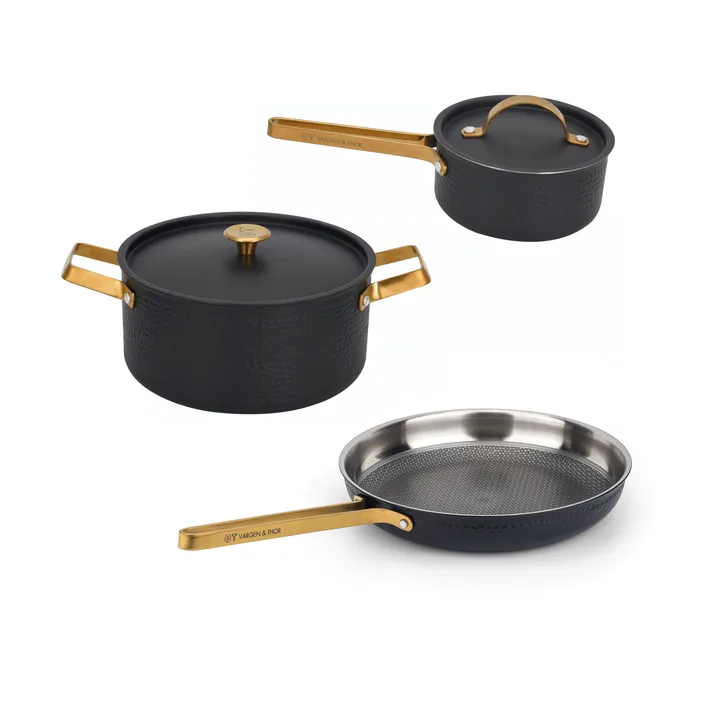 Arvet Viggo Mio 냄비 세트 - Matte black-brass, 5 pieces - Vargen & Thor