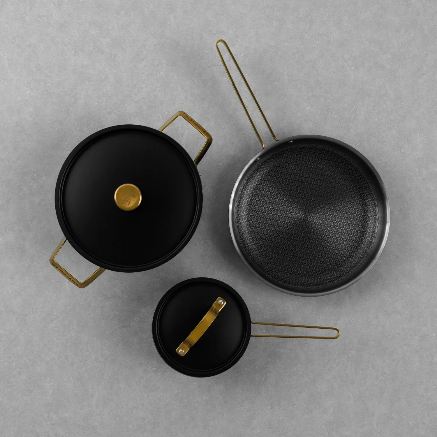 Arvet Viggo Mio 냄비 세트, Matte black-brass, 5 pieces Vargen & Thor